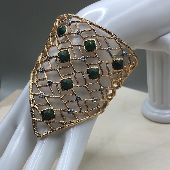 Alexis Bittar Gold Woven Cuff Statement Bracelet Bejeweled Pointy